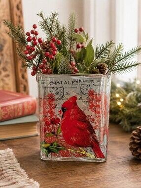Teleflora Cardinal Glass Vase | Christmas Bird Holiday Decor